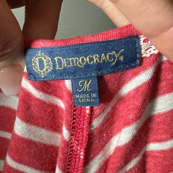Democracy Pink and White Striped Scooped Neck Keyhole Tie Dolman Sleeves Size M - Picture 5 of 6